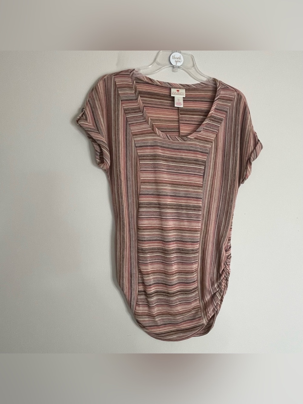 Two Hearts Maternity Striped  Short Sleeve Top - Mauve Peach Taupe ~ Size‎ Large
